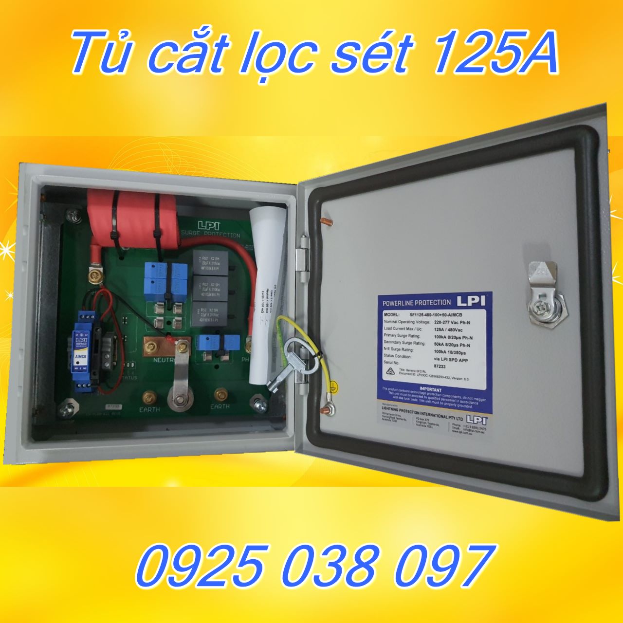 Cắt lọc sét 1 pha 125A SF1125-385-100+50-AIMCB (1) {LOAI} {PHA} {DONG} {DONGCAT} {MA}